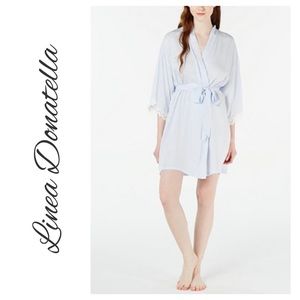 Linea Donatella Striped Wrap Lace Trim Robe